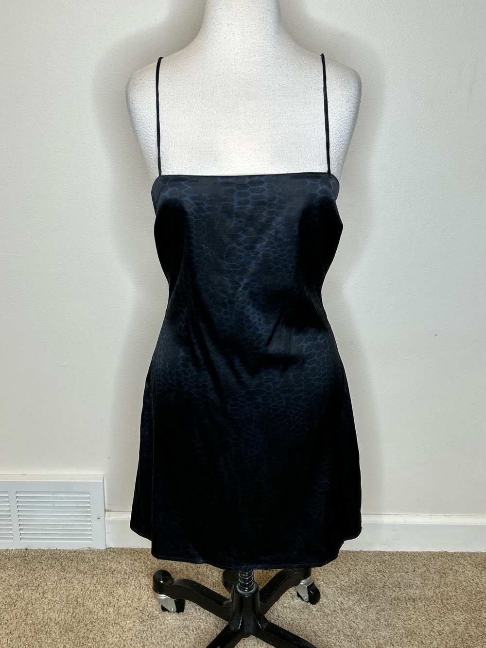 Anine Bing Silk Slip Dress Black/Blue Snake Print Pattern M